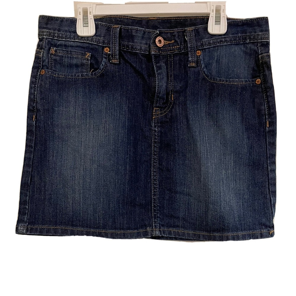 vtg y2k GAP STRETCH‎ midrise denim mini jean skirt sz 4 fleur de lis SI13